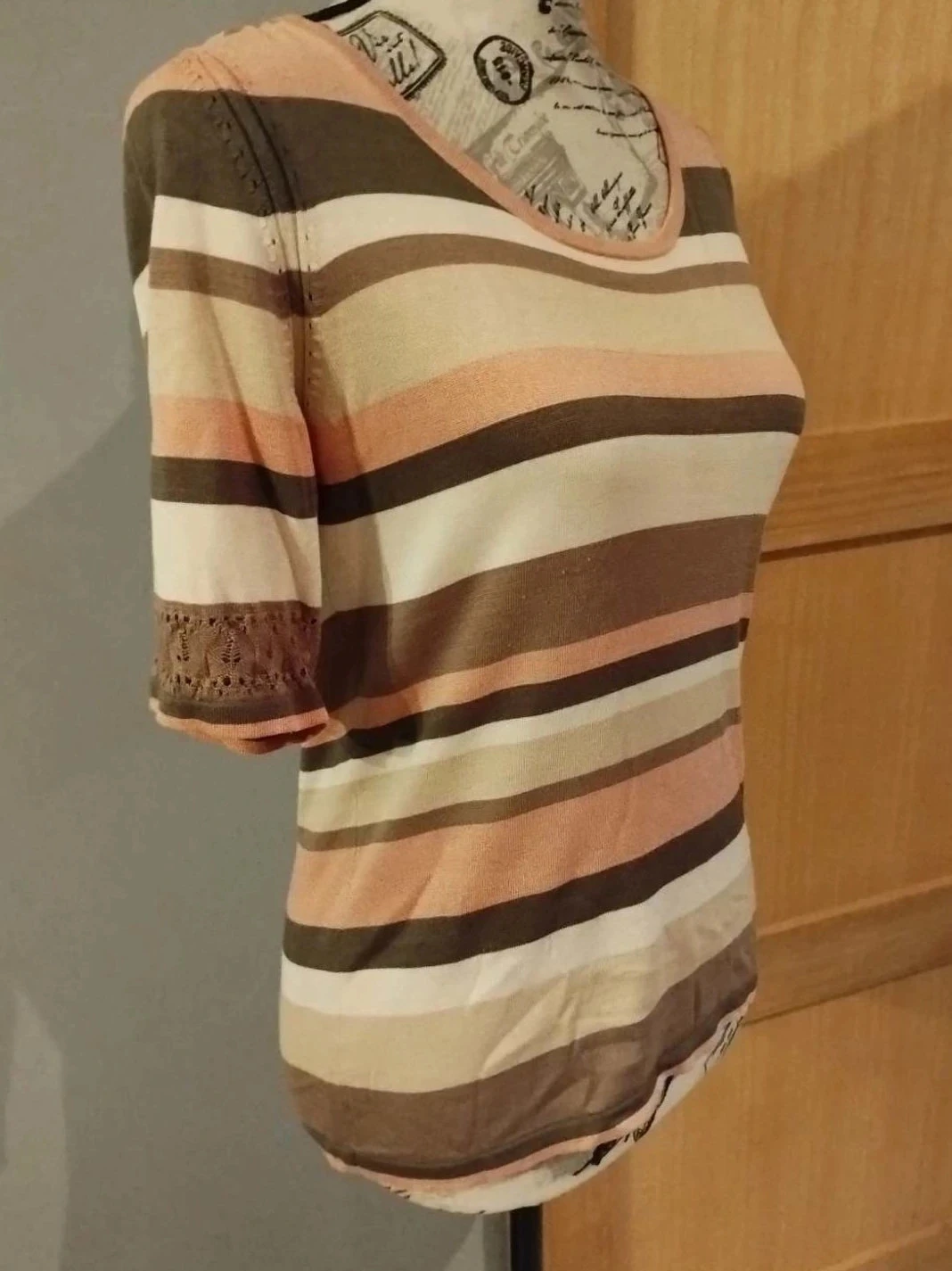 t-shirt listrado creme/marrom/rosa, Seda/algodão, Rodier, T36 – photo 4
